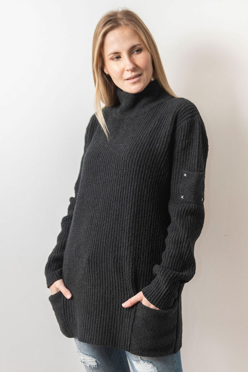 Pocket Turtleneck Cotton Fitted Sweater